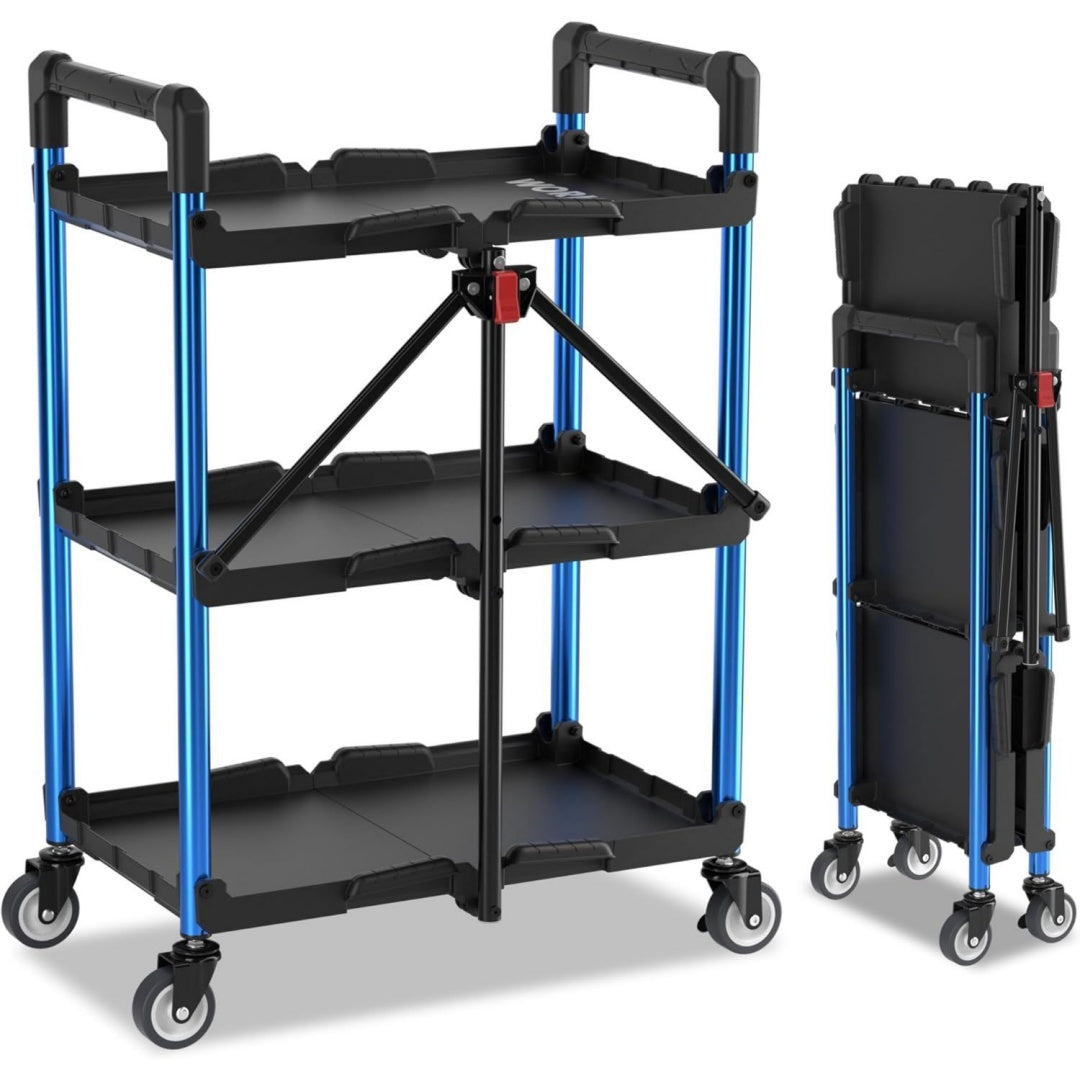 workpro 3-stufiger zusammenklappbarer servicewagen faltbarer rollwagen beistellwagen 3 etagen kuechenwagen transport wagen fuer werkstatt kueche buero picknick