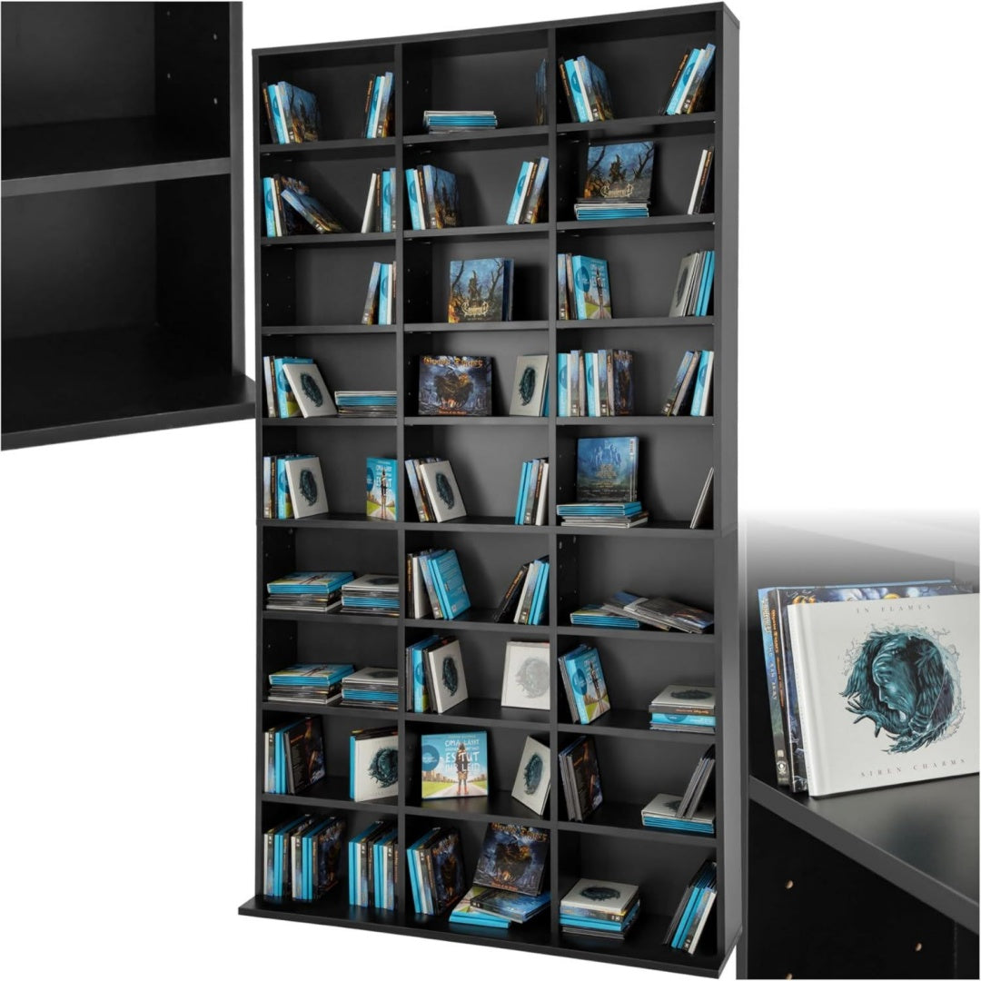 regal aufbewahrung offene schrank wand stehend fuer cds dvds als buecherregal raumtrenner staender oder vitrine fuer sammlungen und hobby - schwarz