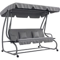 hollywoodschaukel mit liegefunktion 200x120x164cm hellgrau 3-sitzer verstellbarem dach seitenklapptisch wasserabweisender schaukelbank belastbar bis 340kg fuer garten