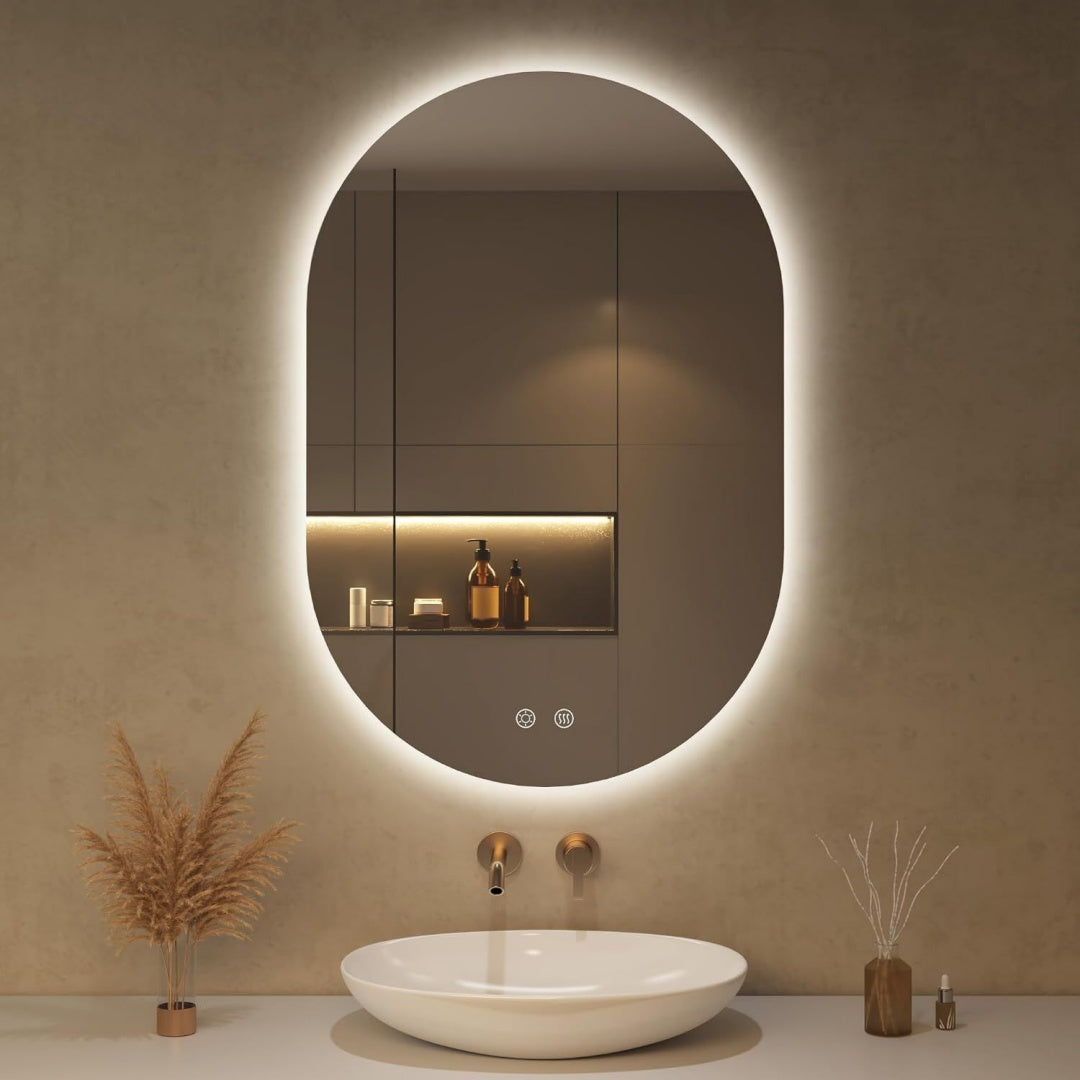 50x75cm led badspiegel mit beleuchtung oval badezimmerspiegel mit beleuchtungbeschlagfreitouch-schalter dimmbar3 lichtfarbe einstellbare bruchsicher