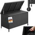 steelsn serion gartenbox 110x55x60cm mit rollen griff rattan schwarz aufbewahrungsbox klappdeckel outdoor auflagenbox aufbewahrungskiste wetterfest gartenkiste stahlgestell kissenbox