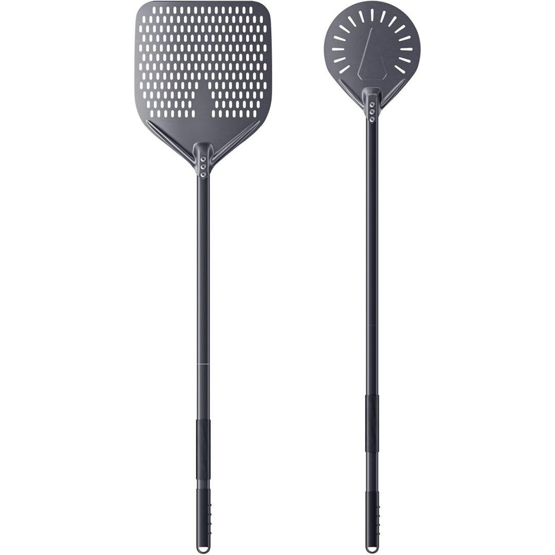 perforierter pizzaschieber 2er set12 zoll 9 zoll pizzaschaufel aus hart eloxiertes aluminium 30cm rechteckige 23cm runde wendbare 120cm insgesamt