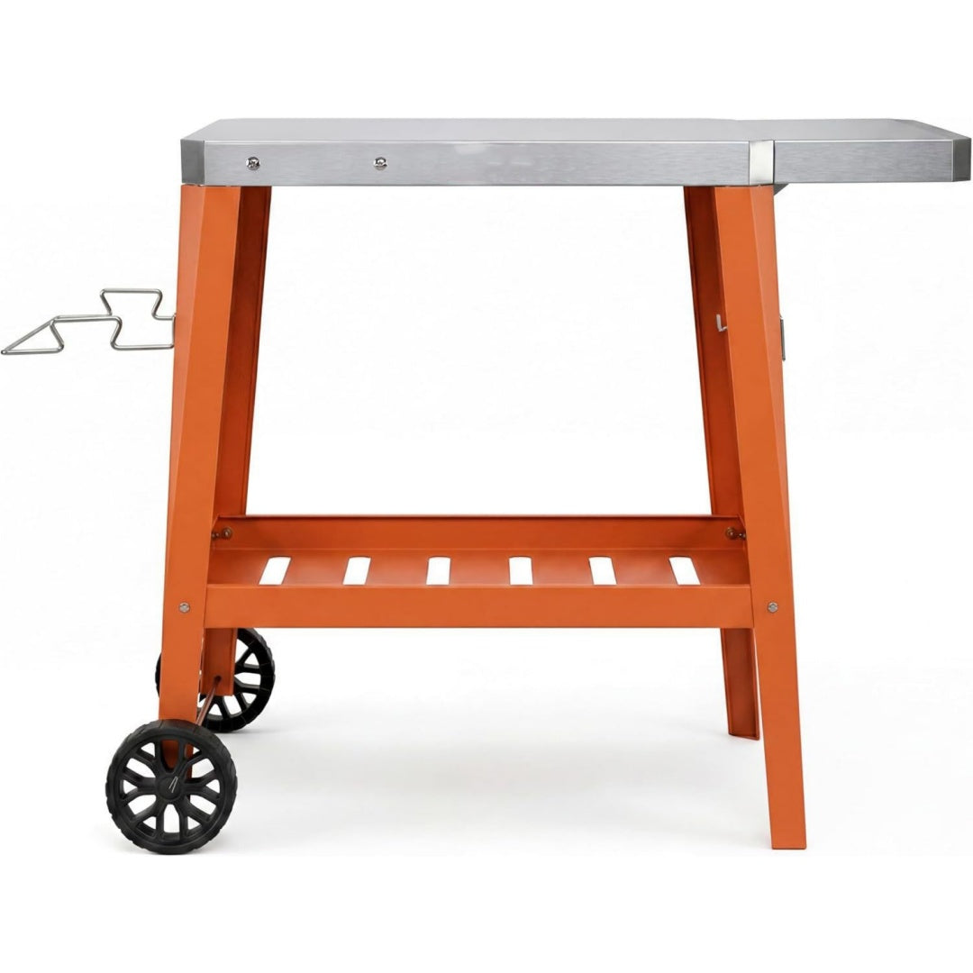 grillwagen outdoor wetterfest servierwagen pizzatisch pizzaofen tisch 95x67x80cm grilltisch outdoor mit klappbarer seitenablag edelstahlplatte fuer kueche garten terrasse partyorange