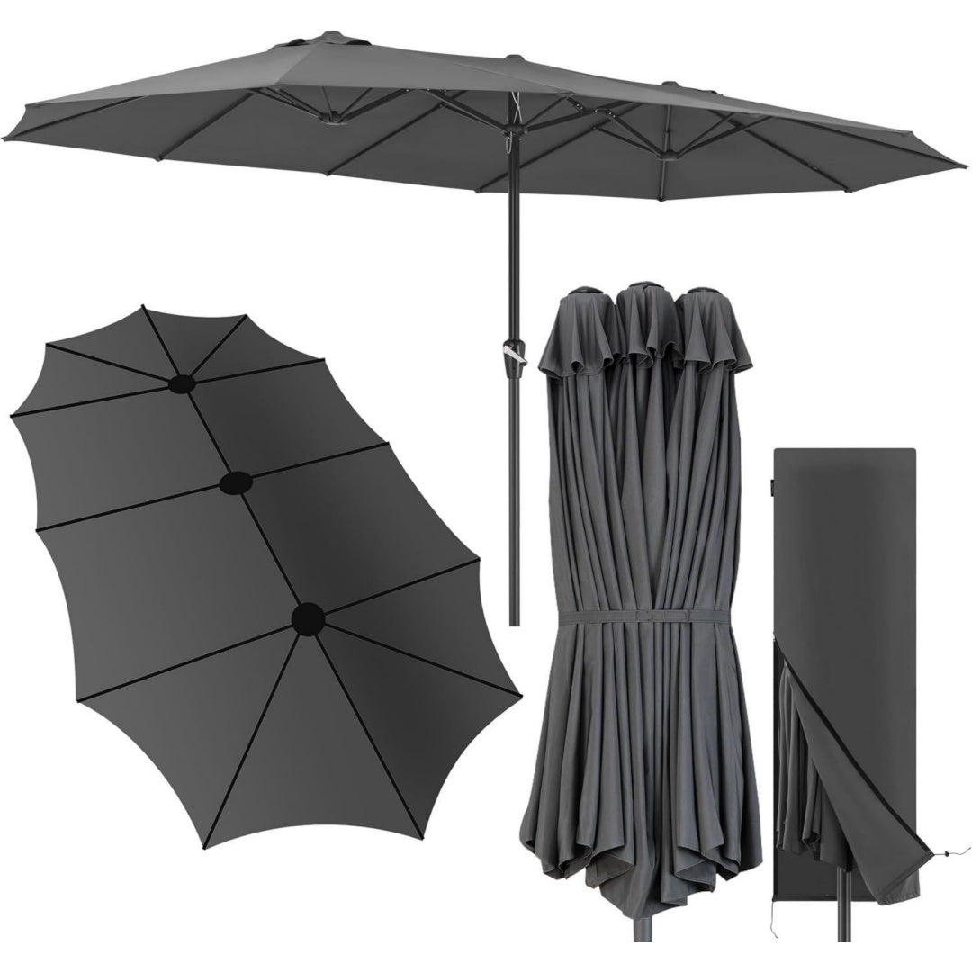 kingsleeve sonnenschirm 460x270 cm uv schutz 80 anthrazit doppelt xxl kurbel inklusive schutzhuelle gross garten terrasse balkon 48 mm mast