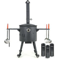 feuerofen 44 cm mit kazan wok 16 l mit abzugsrohr rohrverlaengerung thermometer outdoorkueche feuerschale gulaschkanone usbekische kochstelle plov kasan ohne adapter-ring