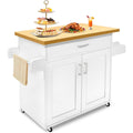 fivmen kuechenwagen kuechenschrank mit rollen und arbeitsplatte servierwagen kuecheninsel aus holz mit handtuchhalter und gewuerzboard mobile kuechenschraenke kuecheninselwagen weiss 115x90x36cm